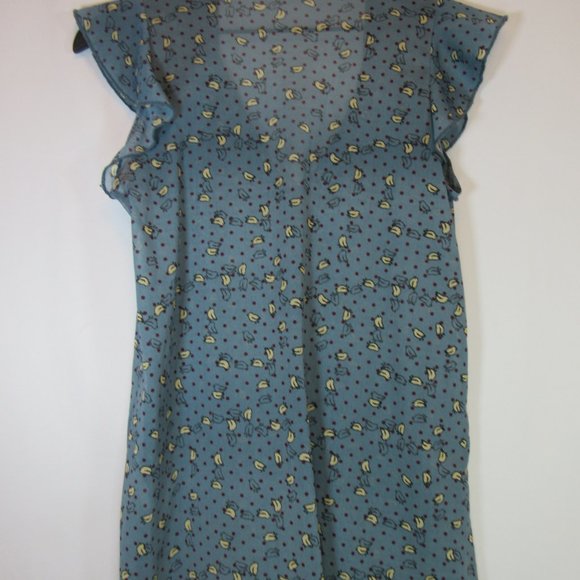 Bird Print Sheer Flutter Sleeve Tie Neck Blouse - Picture 5 of 7